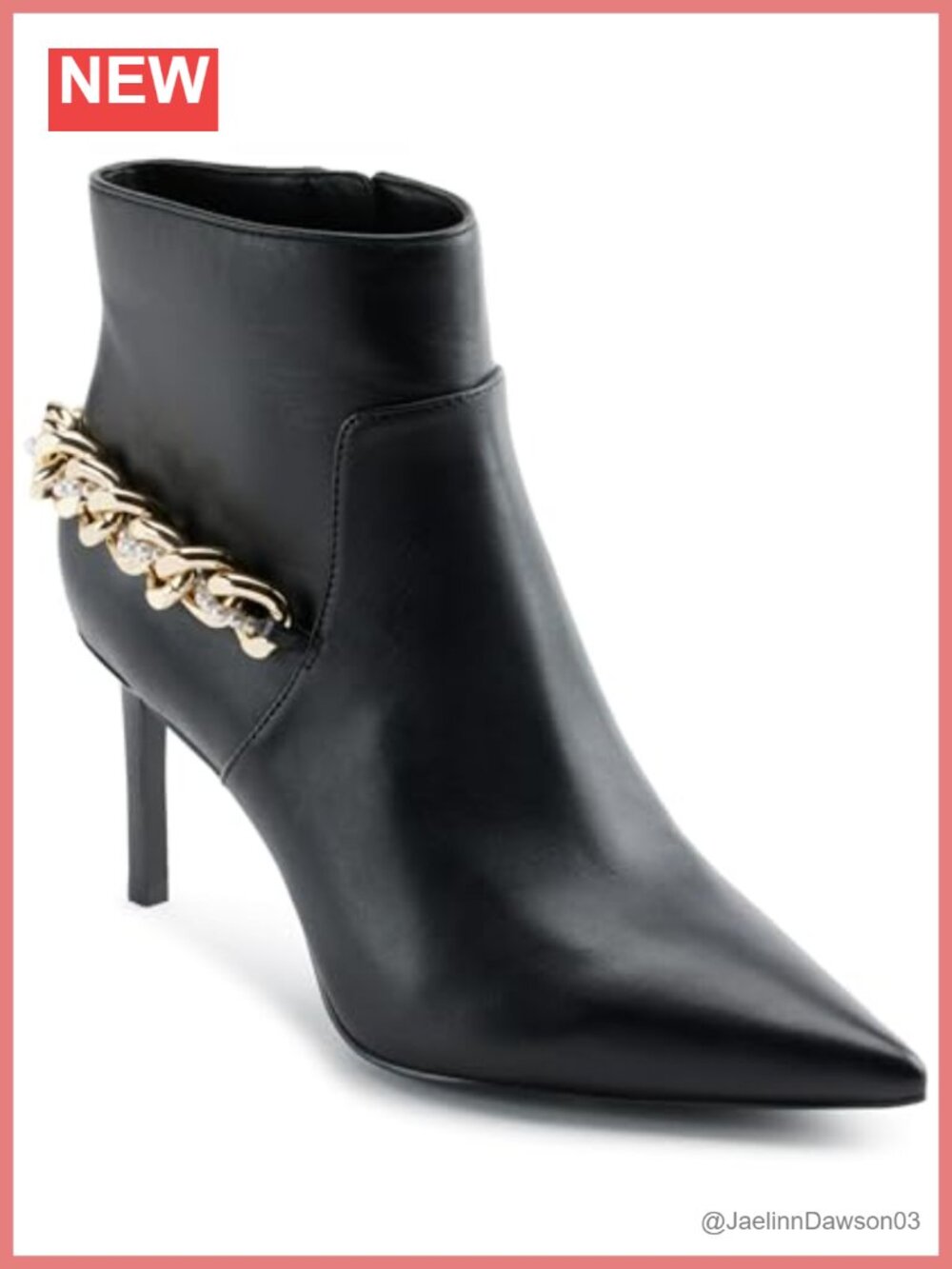 Leather Pointed Toe Ankle Bootie with Chain Embellishment